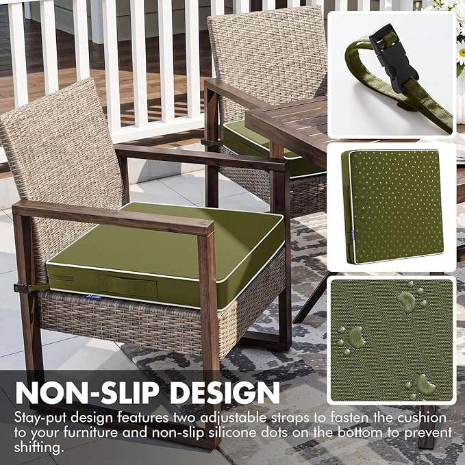 MIULEE Dark Green 18.5 x 16 x 3 Outdoor Chair Cushions Waterproof Patio Chair Cushions with Adjustable Straps Set of 2 for Patio Furniture 3-Year Color Fastness Garden Sofa Couch