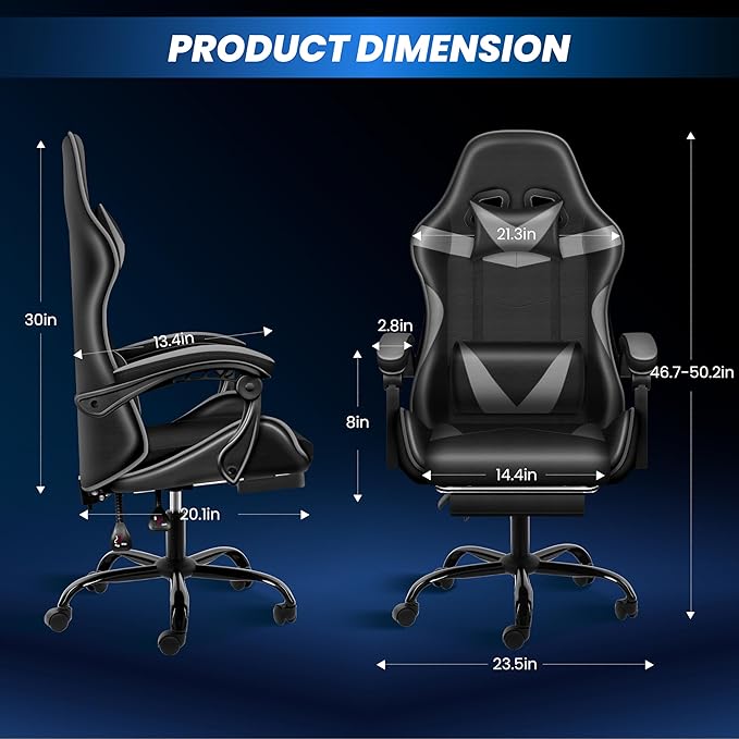 Gaming Chair, Ergonomic Computer Chair with Footrest and Lumbar Support, Height Adjustable Office Chair with 360° Swivel Seat and Headrest