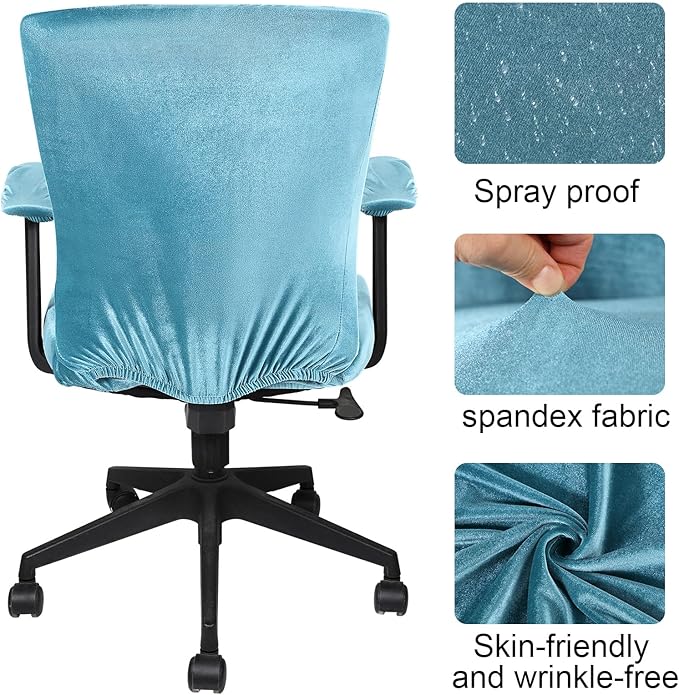 Tallew 4 Pcs Office Chair Covers Set Computer Universal Protective Stretchable Chair Seat Covers Desk Armrest Slipcovers Pads Office Cushion Backrest for Rotating(Lake Blue)