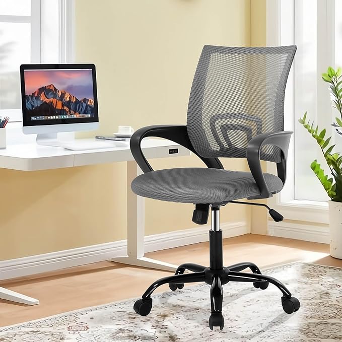 Computer Desk Chair,Work Chairs for Home Office,Ergonomic Office Chair with Lumbar Support,Mesh Office Chair with Arm and Wide Comfortable Seat,Adjustable Rolling Office Chair,Grey