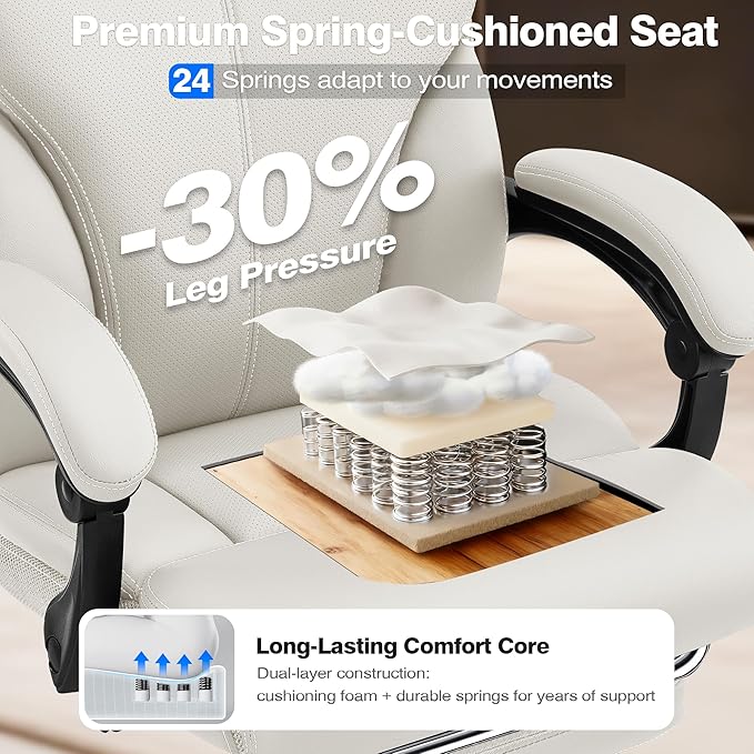 AreShark Office Chair - Ergonomic Comfortable High Back Computer Desk Chair with Foot Rest - Executive Breathable Swivel Rolling Reclining Leather Chair with Lumbar Support for Home Gaming Relaxing