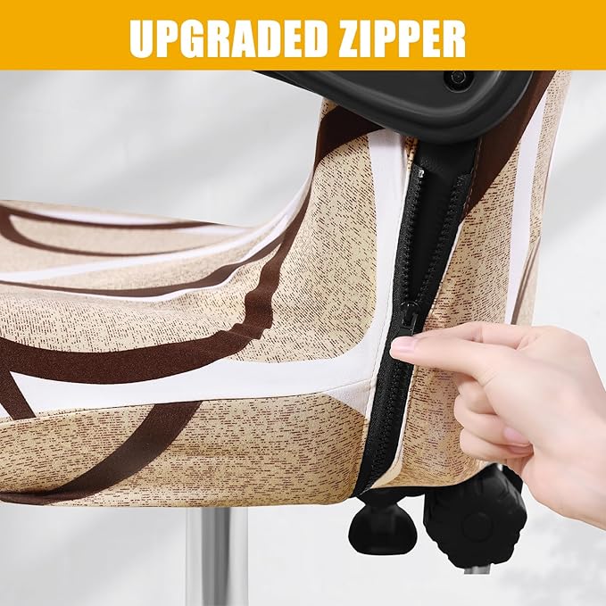 Smiry Stretch Printed Office Computer Chair Covers, Universal Desk Rotating Chair Slipcovers Removable Washable, Soft Fit Anti-Dust Spandex Protector Cover with Zipper, Khaki and White