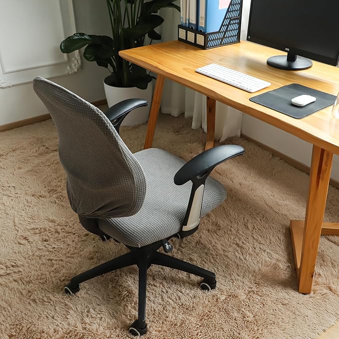 FORCHEER Desk Chair Back and Seat Cover 2 Pieces Light Grey Jacquard Stretch Split Office Chair Covers Water Resistant Washable