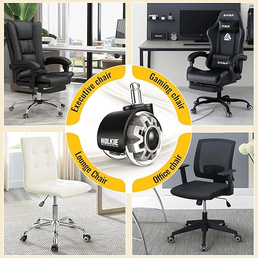 HOLKIE Office Chair Wheels 10x22mm 1KEA ONLY Casters 2 Inch Replacement, Grey Dual Rubber Smooth & Quiet Rolling Casters Wheels-Set of 5 for Hardwood Floors & Carpet Computer Gaming Desk Chair Wheels
