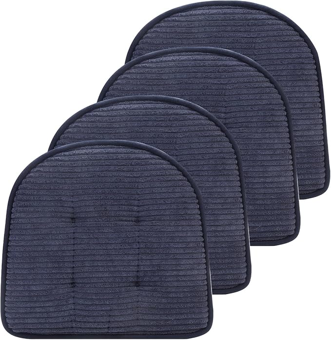 Memory Foam Chair Cushion, U-Shape 17" x 15" Tufted Non-Slip Back Seat Cushion for Dinning Room, Office, Kitchen, 4 Counts, Dark Blue