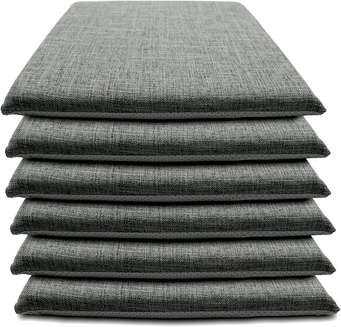 Lifup 6 Pack Chair Cushion Memory Foam Pads, Square Non-Slip Thick Dining Chair Cushions with Ties and Removable Cover for Home Office Restaurant Chair Pads Grey 2 18 x 18 Inch