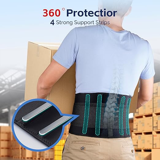 FEATOL Back Brace for Men Lower Back, Lumbar Support Belt- Back Pain, Adjustable Support Straps with Removable Lumbar Pad for Heavy Lifting Work, Black, Plus Size XXL