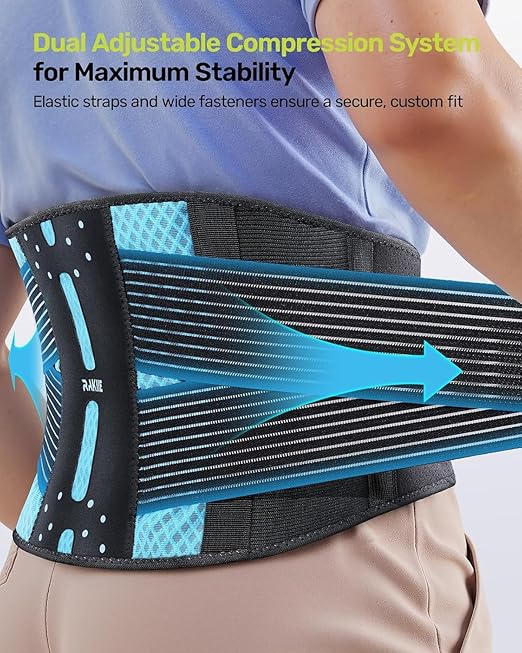 Rakiie Slim Back Brace for Lower Back Pain Relief, Lightweight & Breathable Back Support Brace for Men Women, Ergonomic Light Lumbar Support for Everyday Wear, Sky Blue S