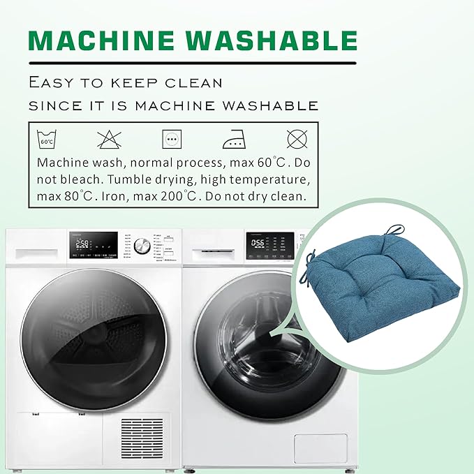 SQUARE MOON Chair Cushions for Dining Chairs, 3 Inch Thick Comfortable Kitchen Chair Pads, Dining Room Seat Cushions with Ties, Machine Washable, 17" x 16" x 3", 4/Pack, Blue