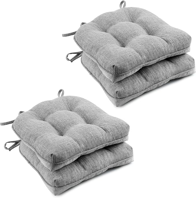 Wellsin Chair Cushions for Dining Chairs, Non-Slip Kitchen Chair Pads with Ties, Tufted Shredded Foam Kitchen Chair Cushions Set of 4, 15.5" X 15.5", Light Gray