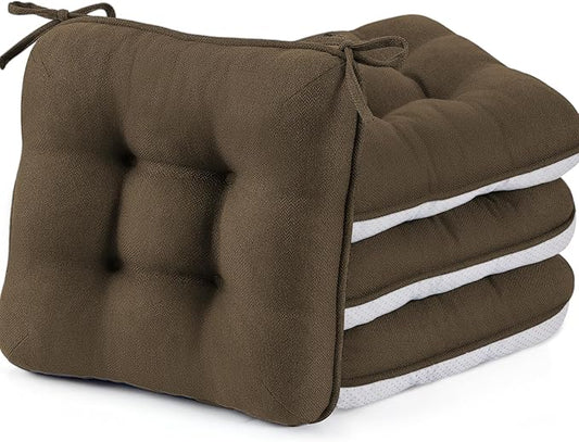 BETU Chair Cushions for Dining Chairs Set of 4,3.5" Thick Kitchen Table Chair Pads with Ties,Non Slip Backing and Covers, Seat Cushion for Dining Room,Bar,Patio Chairs,15.5"X15.5"X3.5",Brown