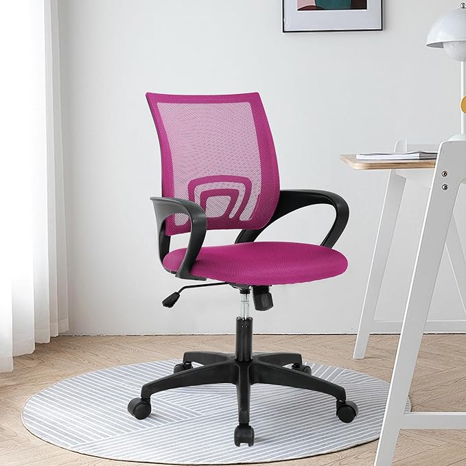 Office Chair,Work Chairs for Home Office,Ergonomic Desk Chair with Lumbar Support,Mesh Office Chair with Arm and Wide Comfortable Seat,Adjustable Rolling Office Chair,Pink
