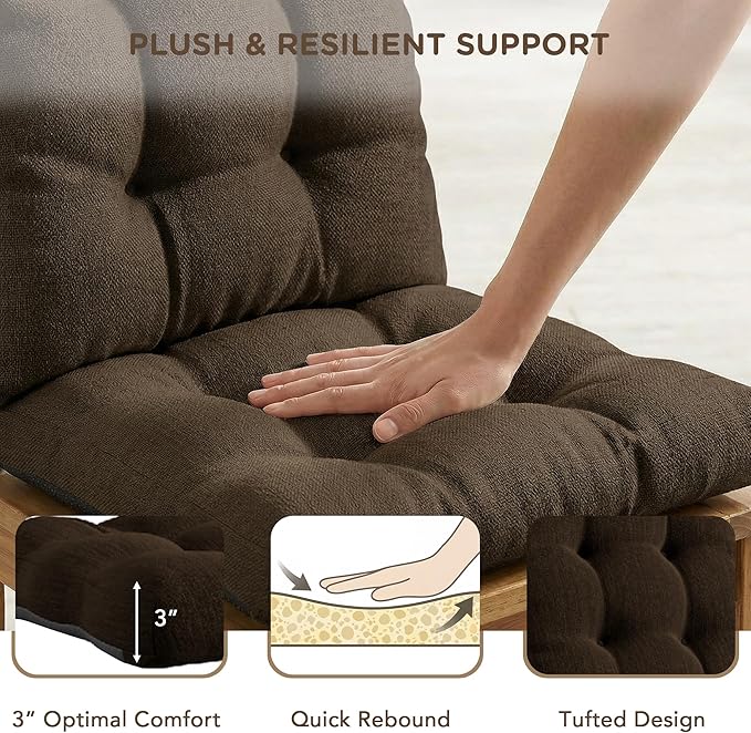 Codi Rocking Chair Cushions Indoor, Water Resistant Glider Rocker Replacement Cushion Set for Patio Porch Garden - Fits Most Standard Rockers, Brown 1PK