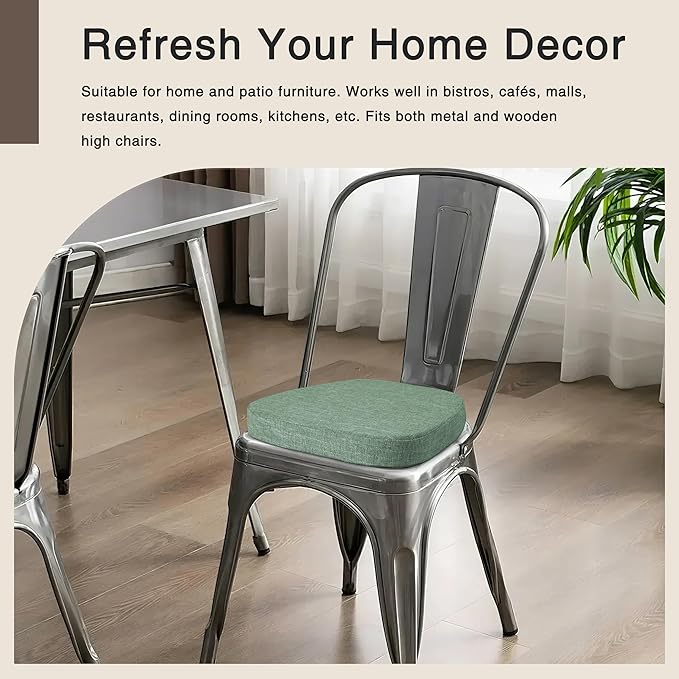OVOV 14x14 Chair Cushions for Metal Dining Chairs Set of 4 Non Slip Thick Textured Chair Pads for Dining Chairs with Ties and Removable Cover (4, Sage Green)