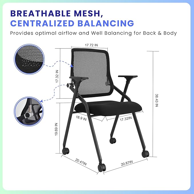 8 Pack Stackable & Foldable Conference Room Chairs with Lumbar Support, Armrest - Ergonomic Mesh Bouncing Back for Office Meeting, Conference, Reception and Training Room Chair