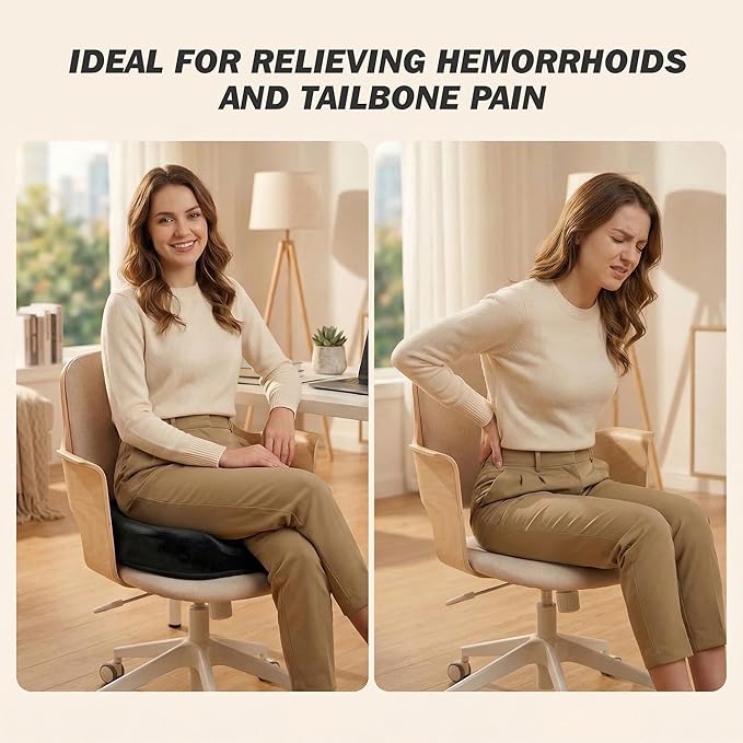 Donut Pillow Seat Cushion for Tailbone Pain Relief, Memory Foam Coccyx Cushion with Ergonomic Cutout, Non-Slip & Washable, Hemorrhoid Support for Office Chair, Car, Postpartum Sitting