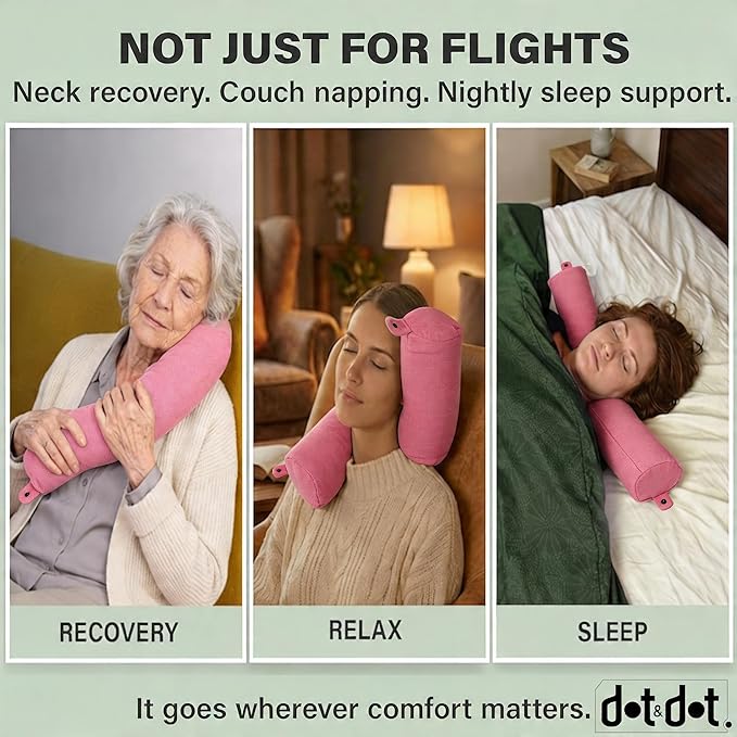 Dot&Dot Twist Memory Foam Travel Pillow for Airplanes - Travel Neck Pillow for Sleeping - Airplane Pillow for Neck Support, Chin, Lumbar and Leg - Adjustable, Bendable Neck Roll Pillow