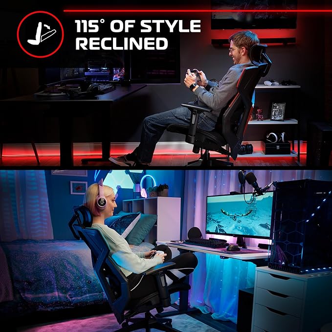 Respawn FLEXX Ergonomic Office and Gaming Chair with Lumbar Support - Breathable Mesh Recliner with Headrest & Adjustable Arms, Comfy Home Office Desk Chairs, Reclining Gaming Seat for Adults - Red