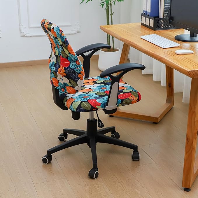 FORCHEER Split Office Chair Covers Floral Two Pieces Stretch Separated Desk Chair Slipcover Washable