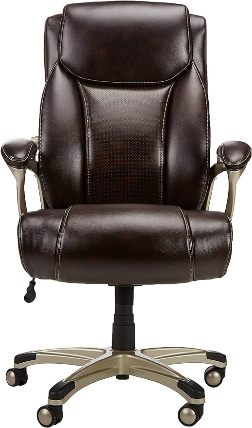 Amazon Basics Big and Tall Executive Office Chair with Lumbar Support, Adjustable Height, 360-Degree Swivel, 350-Pound Capacity, 28.5"D x 30.25"W x 47.9"H, Brown with Pewter Finish