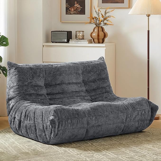 HABUTWAY Bean Bag Chair, Giant Bean Bag Chairs for Adults, Loveseat Fireside Chair, 2 Seater Lazy Bean Bag Sofa Memory Foam Couch for Living Room, Bedroom, Office (Grey)