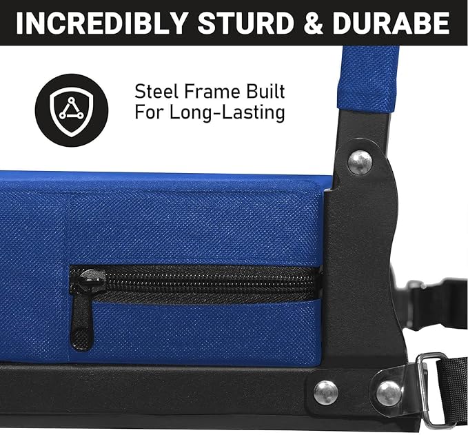 Sheenive Stadium Seats for Bleachers with Back Support, Bleacher Seats with Backs and Cushion Wide, Padded Portable Folding Comfort Stadium Chair with Shoulder Strap, Perfect for Sports Events, Blue