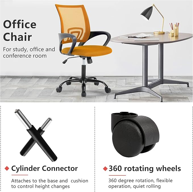 PayLessHere Office Computer Chair Ergonomic Cheap Desk Chair Adjustable Comfortable Mid Back Task Rolling Swivel with Lumbar Support for Home Office, Orange