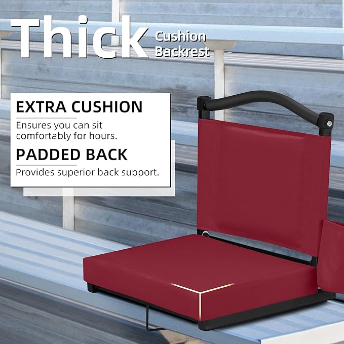 HABUTWAY Stadium Seats with Back Support and Thick Cushion Bleacher Seats with Backs and Cushion Wide, Stadium Chairs Include Shoulder Strap and Pocket, Perfect for Sports Events