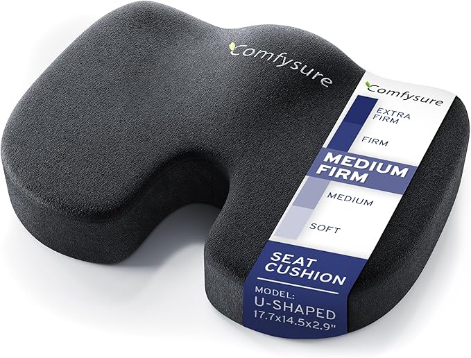Memory Foam Seat Cushion - Tailbone Pain Relief Cushion, Non-Slip Sciatica Pain Relief Pillow - for Office Chair, Car, Wheelchair, Computer, Desk Chair - Coccyx, Lower Back Support (Black)