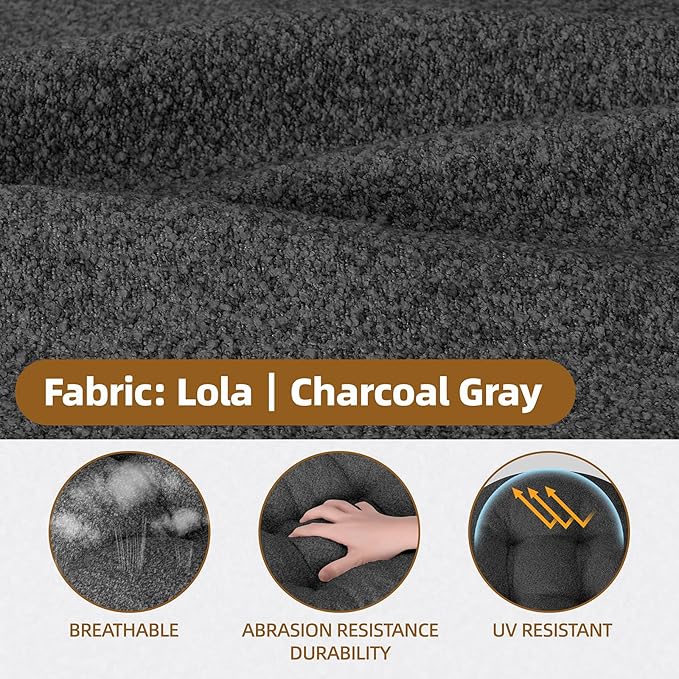 Rocking Chair Cushion - Lola Cotton-Linen Fabric, High-Density Sponge, Durable Comfort Non-Slip Bottom Tufted Seat Pads with Ties, Lola︱Charcoal Gray, 44x19x4 inch