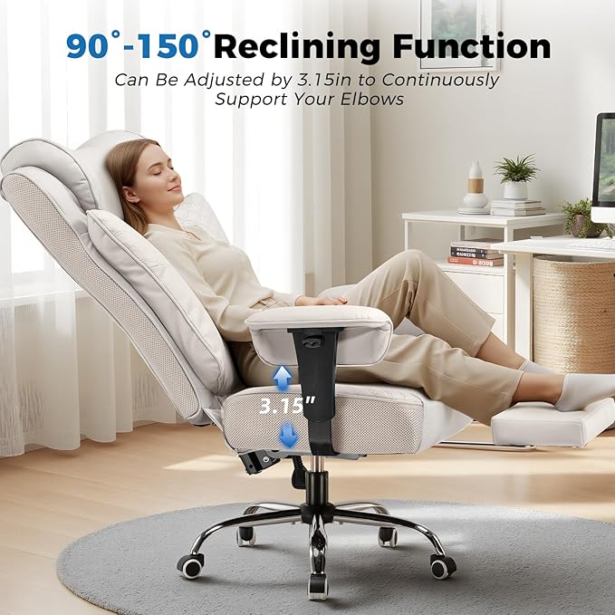 GTPLAYER Big and Tall Office Chair, Wide Ergonomic Gaming Chair with Deluxe Embossing Designed Leather with Foot Rest,150°Reclining Adjustable Soft Armrests Pocket Spring Back Support and Pillow