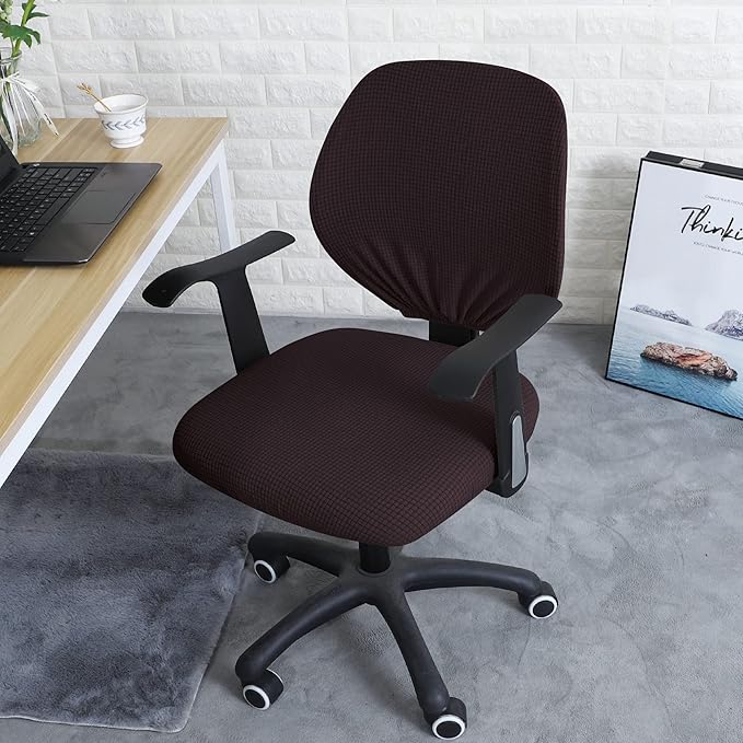 FORCHEER Desk Chair Back and Seat Cover 2 Pieces Brown Jacquard Stretch Split Office Chair Covers Water Resistant Washable