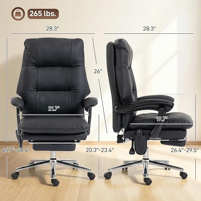 HOMCOM Massage Office Chair with 6-Point Vibration, Pet-Friendly Faux Leather Ergonomic Executive Desk Chair with Double-Layer Spring Cushions, Wide Seat, High Back, Reclining, Footrest, Black