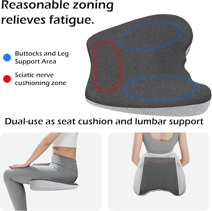 Car Seat Cushion, 2 in 1 Wedge Car Cushions or Lumbar Support for Driving, Extra Large Memory Foam Seat Cushion for Sciatica Pain Relief, Driver Seat Cushion for Car Truck, Black