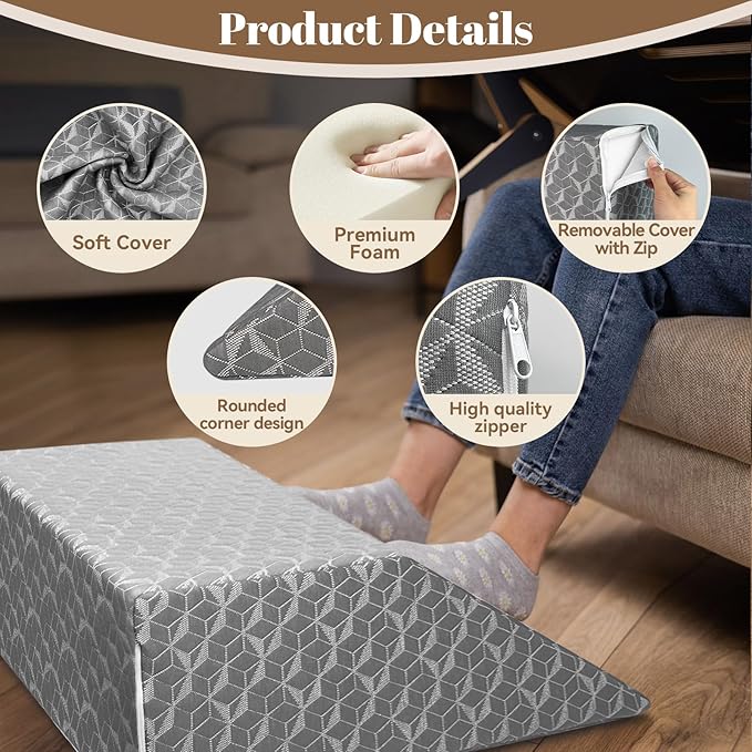 SUBCULTUREPICK Leg Elevation Pillows,Wedge Pillow for After Surgery, 8" Leg Support Adjustable, Comfort Care for Back Knee Hip Ankles Pain, Memory Foam Knee Pillow for Sleeping Blood Circulation Grey