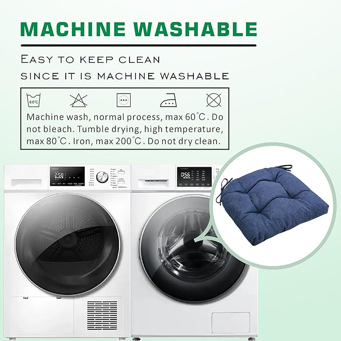 SQUARE MOON Chair Cushions for Dining Chairs, 3 Inch Thick Comfortable Kitchen Chair Pads, Dining Room Seat Cushions with Ties, Machine Washable, 17" x 16" x 3", 4/Pack, Navy