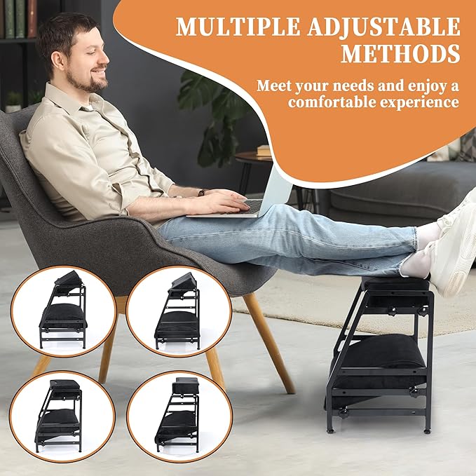 BALAPET Adjustable Double Step Footrest, High-Density Foam with Sturdy Iron Frame Foot Rest Under Desk for Office, Ergonomic Footrest with Washable Cover for Desk Work Office Life, Home
