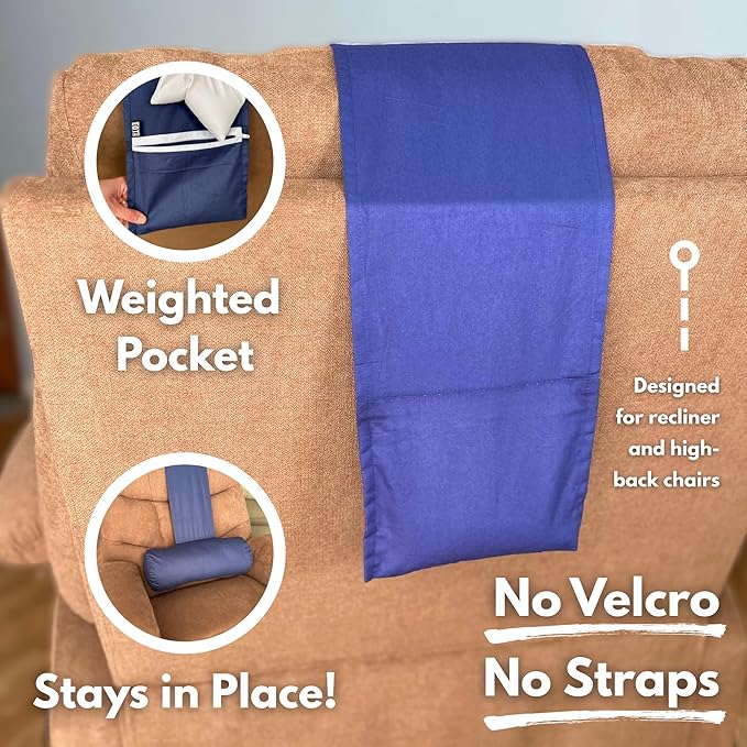 Recliner Pillow for Lumbar, Neck, and Cervical Support, Sleep, Couch, Office Chair, Headrest, Weighted, No Velcro Required, (Navy Blue)