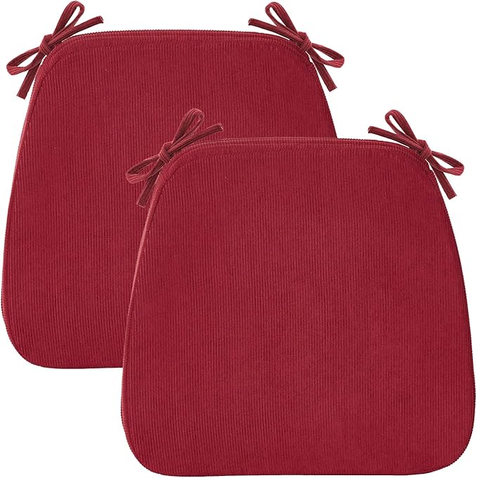 2'' Thick High-Density Foam Indoor Chair Cushions | Dining Chair Pads with Ties, Removable Washable Cover, Kitchen Chair Cushions 17"x16", Wine Red 2 Pack