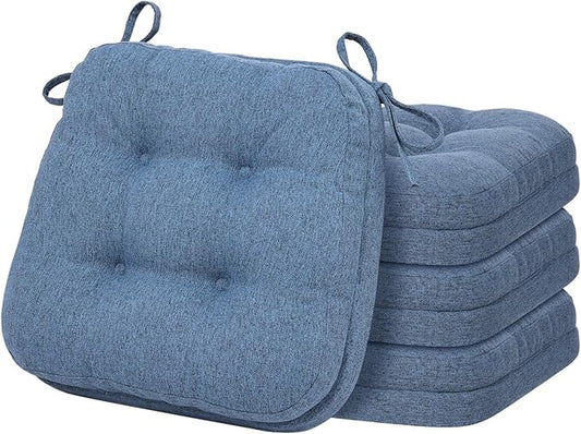 baibu Set of 4 Dining Chair Cushions, Dual-Layer Patent Design Memory Foam Kitchen Chair Cushions, Non-Slip Seat Pads with Ties, 16.5 x 16.5 x 3.5in, 4 Pack, Blue