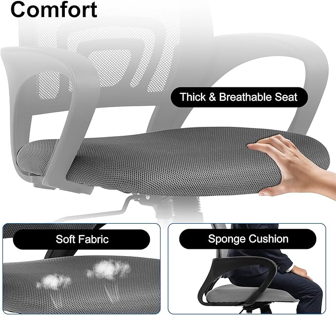 Computer Desk Chair,Work Chairs for Home Office,Ergonomic Office Chair with Lumbar Support,Mesh Office Chair with Arm and Wide Comfortable Seat,Adjustable Rolling Office Chair,Grey