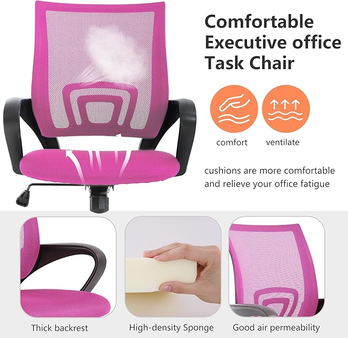 PayLessHere Home Office Chair - Adjustable Ergonomic with Lumbar Support, Armrest, High Density Mesh, 360 Degree Swivel (Pack of 2, Pink)