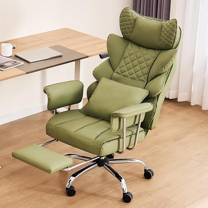 DYHOME 500 Lbs Kneading Massage Office Chair with Foot Rest, Ergonomic Reclining Home Computer Chair, High Back Thick Cushion Big & Tall Office Chair, Comfy Leather Heavy Duty Executive Chair, Green
