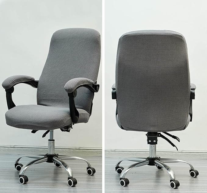 Melaluxe Office Chair Cover with Armrest Covers， Universal Stretch Desk Chair Cover, Computer Chair Slipcovers (Size: L) - Light Gray