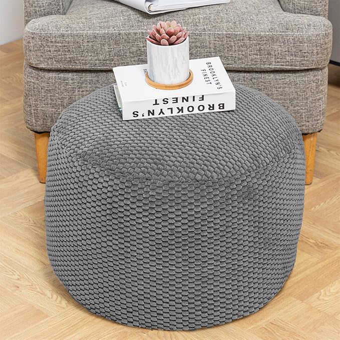 Poofieotto Unstuffed Pouf Ottoman Cover Handmade Footstool Ottoman Storage Solution Floor Pouf Footrest Cushion 20Diameterx12Height Inches for Living Room Wedding Dark Gray