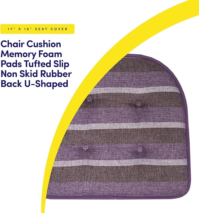 Sweet Home Collection Chair Cushion Memory Foam Pads Tufted Slip Non Skid Rubber Back U-Shaped 17" x 16" Seat Cover, 6 Count (Pack of 1), Bradford Purple
