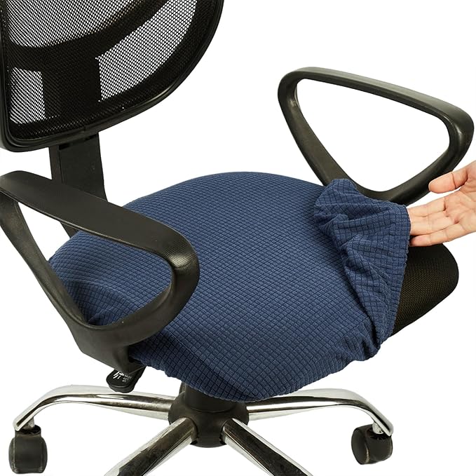 Melaluxe Stretch Jacquard Office Chair Cover, Removable Washable Desk Chair Cover Rotating Chair Seat Slipcover, Navy