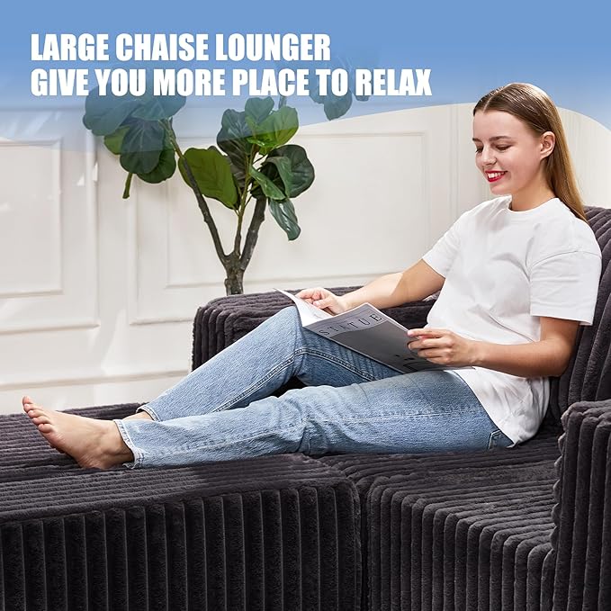 Hobestluk Modular Sectional Sofa Memory Foam Couch Sofa Bed Loveseat with Chaises Cloud Couch with Removable Cover Large Sectional Couches for Living Room (Strip Grey, Sofa Bed)