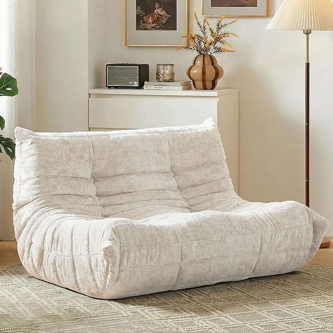 HABUTWAY Bean Bag Chair, Giant Bean Bag Chairs for Adults, Loveseat Fireside Chair, 2 Seater Lazy Bean Bag Sofa Memory Foam Couch for Living Room, Bedroom, Office (Beige)