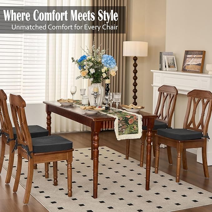 2'' Thick High-Density Foam Indoor Chair Cushions | Dining Chair Pads with Ties, Removable Washable Cover, Kitchen Chair Cushions 17"x16",Dark Gray 6 Pack